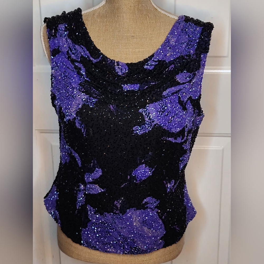 Sean Collection Black and Purple Sequin Tank Top Size XL